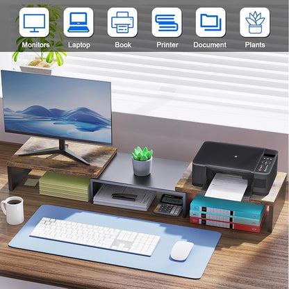 Dual Monitor Stand for Desk, Wooden Monitor Riser, Desk Shelf for Top of Desk - Image 3