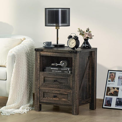 Nightstand with Charging Station and USB Port, Farmhouse Side End Table with 2 - Image 8