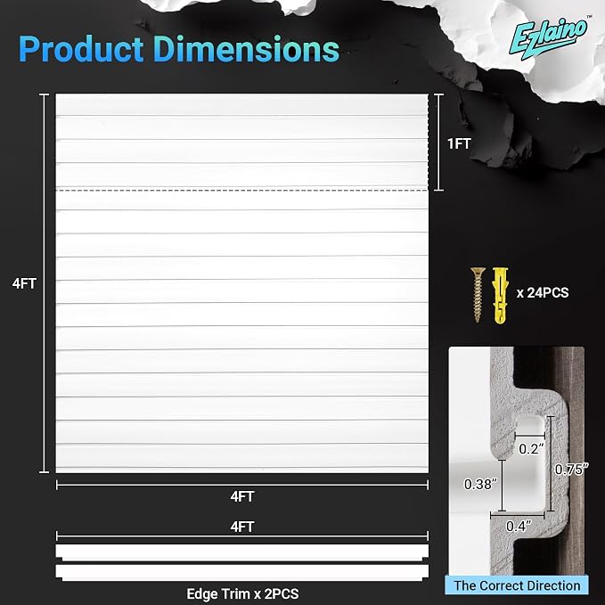 Ezlaino Slatwall Panel 4FT x 4FT, PVC Slat Wall Storage System, Waterproof - Image 2