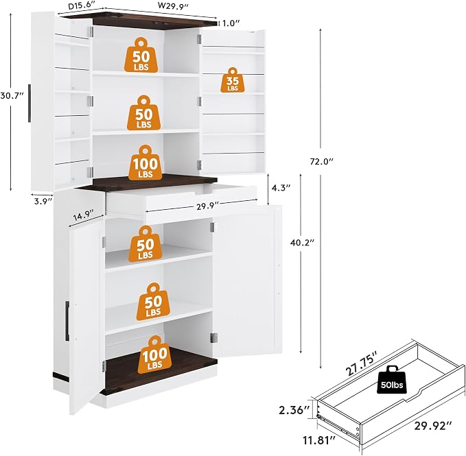 GRUSIGN 72" Kitchen Pantry Storage Cabinet - Image 2