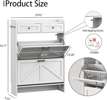 Shoe Cabinet with 2 Flip Drawers & 2 Top Drawers, Hidden Slim Shoe Rack - Image 2