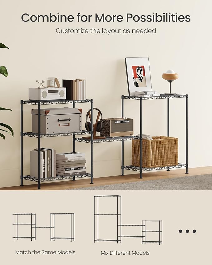 SONGMICS Storage Shelf, Metal Wire Shelving Unit, Adjustable Shelves, - Image 6