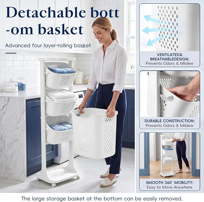 4-Tier Laundry Hamper Cart - Image 5