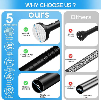 Tension Curtain Rod Black Tension Rod 40 to 183 Inch Spring Curtain Rods Non - Image 2