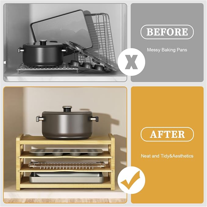 4 Tier Wooden Cabinet Tray Dividers, Kitchen Vertical Baking Sheet Organizer - Image 5