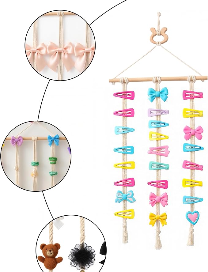 Macrame Hair Clips Organizer, Wall Hanging Hair Accessories Holder and Storage - Image 5