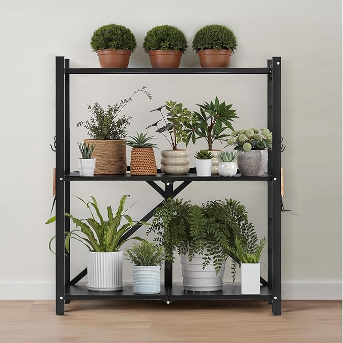 VEVOR 3-Tier Foldable Storage Shelf, 30W x 13D x 36H Inch Folding Metal Rack - Image 2
