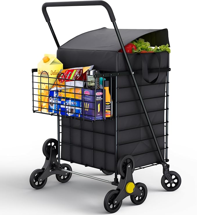Stairs Climbing Shopping Cart w/Waterproof Basket Liner & 360° Swivel Wheels | by OurModernSpace