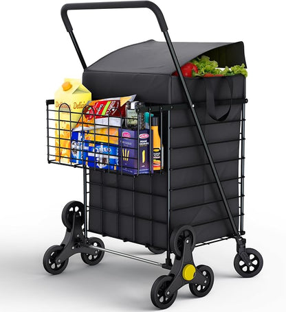 Stairs Climbing Shopping Cart w/Waterproof Basket Liner & 360° Swivel Wheels | by OurModernSpace