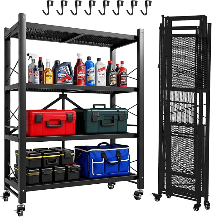 Folding Storage Shelves, Heavy Duty Garage Shelving Unit, Adjustable Metal by TANGJEAMER