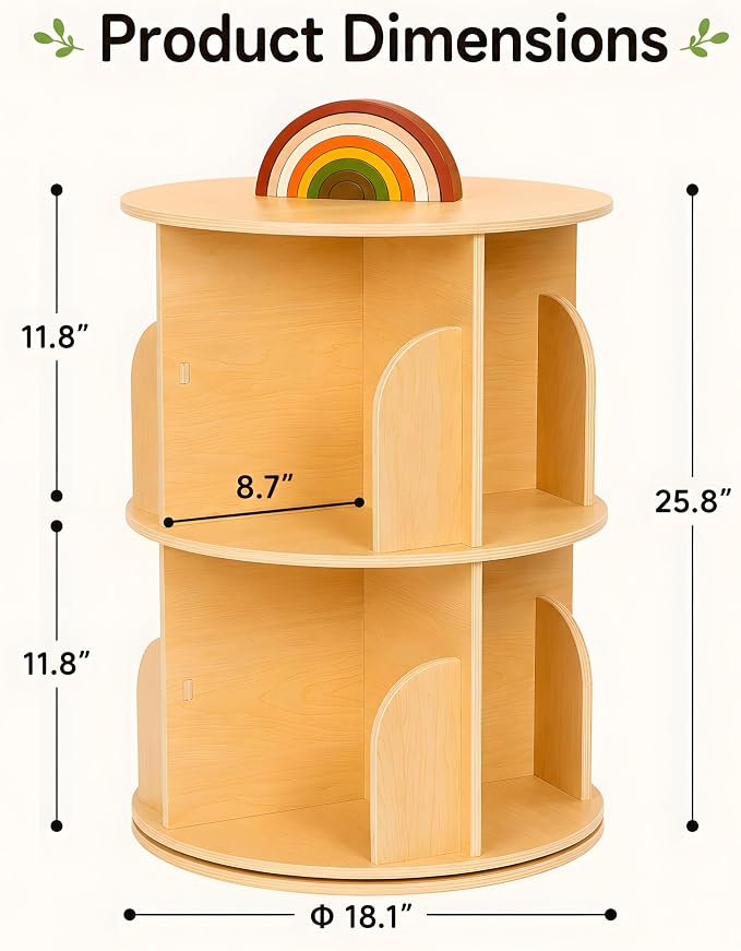 2 Tier Rotating Bookshelf, 360 Display Bookcase - Image 2