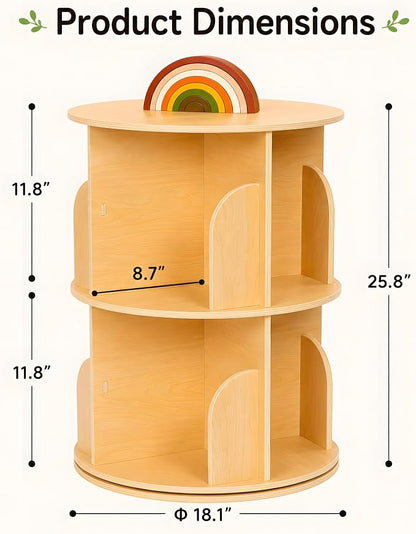 2 Tier Rotating Bookshelf, 360 Display Bookcase - Image 2