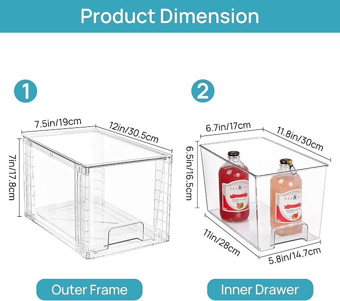 Vtopmart 2Pack Large Stackable Kitchen Pantry Storage Drawers, Acrylic Drawer - Image 2