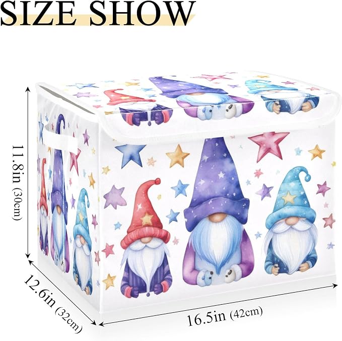 Cute Gnomes Storage Bins with Lids and Carrying Handle, Foldable Storage Boxes - Image 3