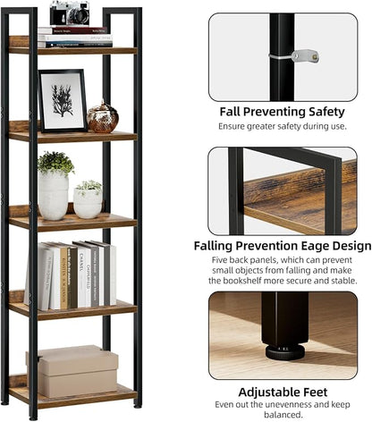 NUMENN Narrow Bookshelf, 5 Tier Freestanding Shelving Unit, Vintage | Metal - Image 5