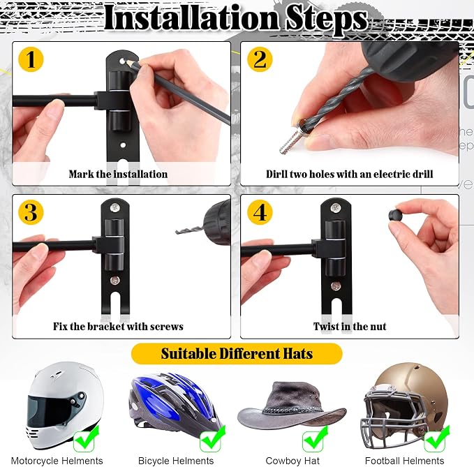 Shimeyao Motorcycle Helmet Holder Wall Mount 180° Rotation Helmet Hanger – - Image 4