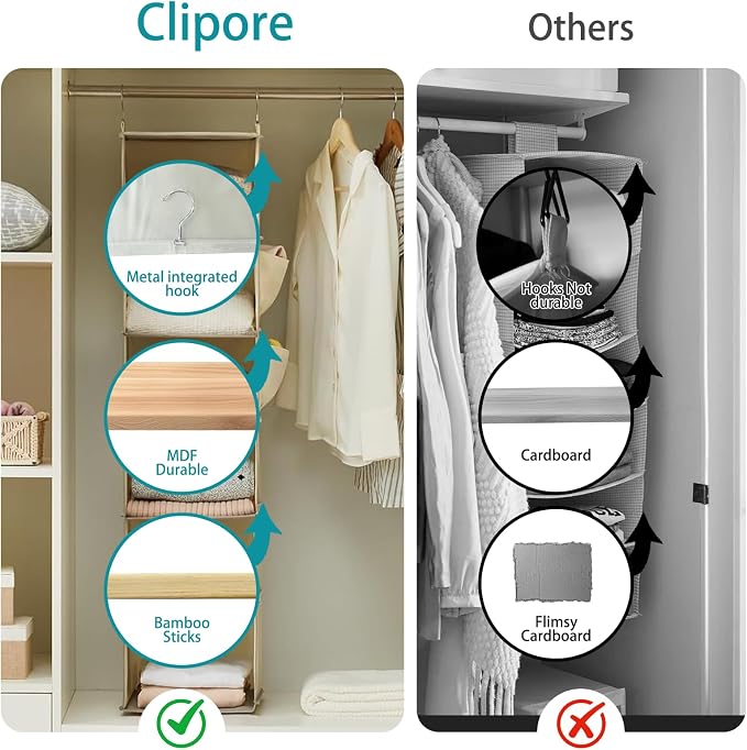 6-Shelf Hanging Closet Storage, Strong Frame Beige Closet Organizer - Image 3