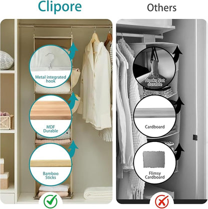 6-Shelf Hanging Closet Storage, Strong Frame Beige Closet Organizer - Image 3
