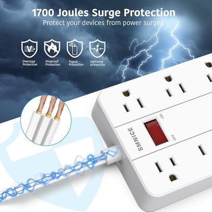 Flat Plug Extension Cord 15 Ft, SMNICE Surge Protector Power Strip - Image 5