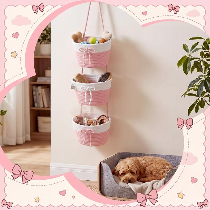 3-Tier Hanging Wall Basket Wall Mounted Woven Basket - Image 5