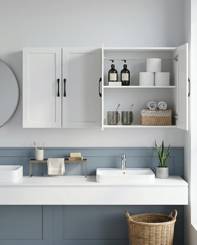 Wall Cabinet with Adjustable Shelves, Laundry Room Cabinet with 4 Doors - Image 4