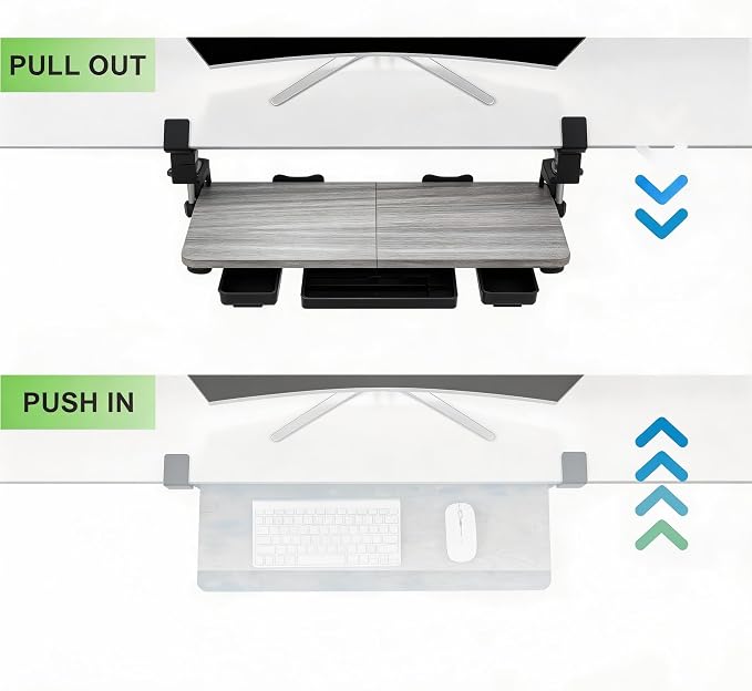Keyboard Tray Under Desk with Drawer, 26.77" X 11.81" Keyboard Tray Large Size - Image 2