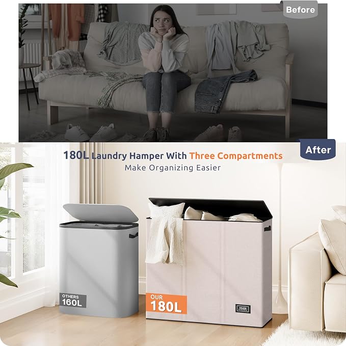 SOLEDI 180L 3-Section Laundry Hamper - Image 6