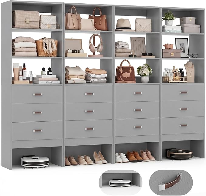 8FT Closet System with Leather Handles, Wood Wardrobe Closet Organizer and by Armocity