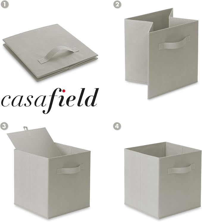 Casafield Set of 6 Collapsible Fabric Cube Storage Bins, Light Gray - Image 6