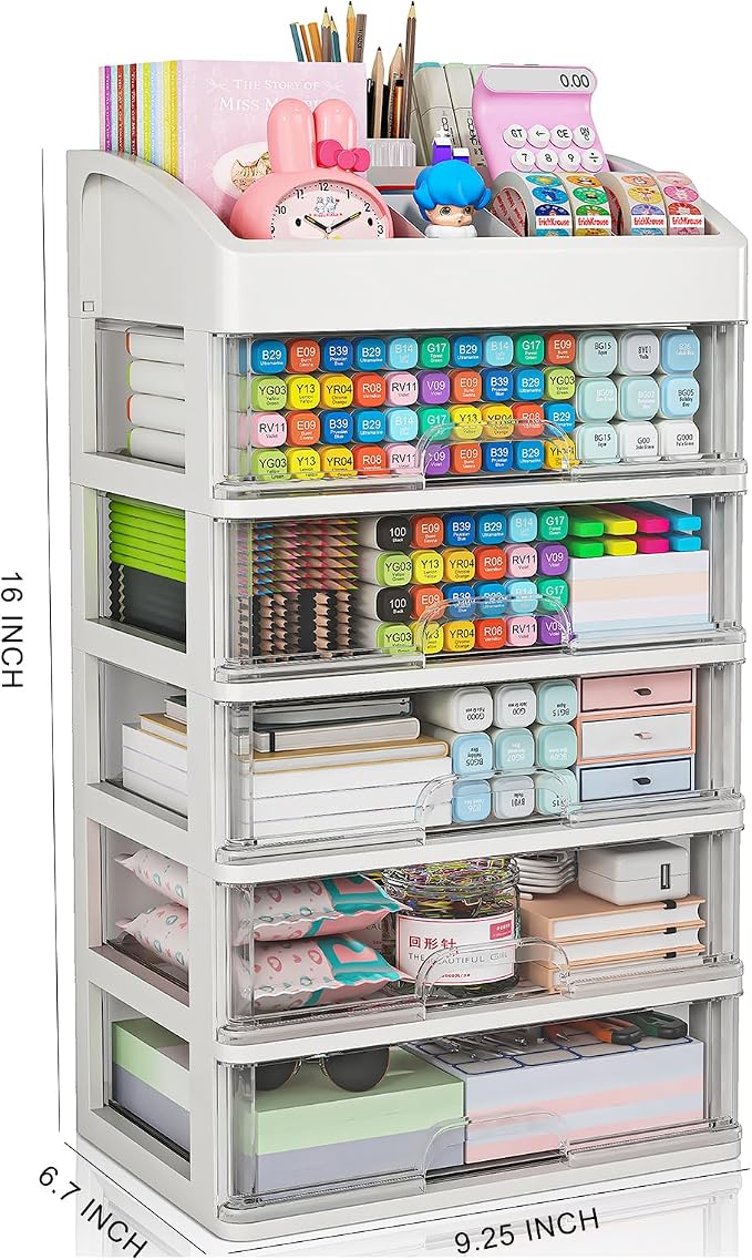 Desk Organizer with Drawers, 5 Drawers Storage Organizer, Desktop Storage - Image 3