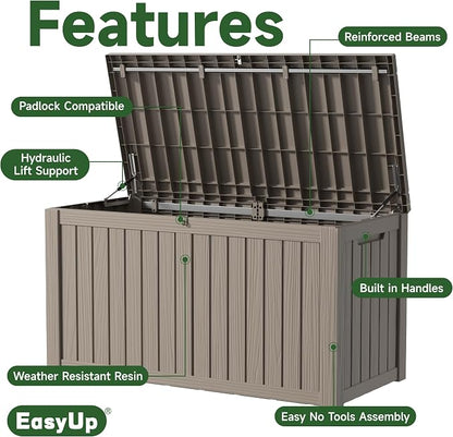 EasyUp 180 Gallon Outdoor Storage Box Waterproof, UV Resistant Resin Deck Box - Image 3