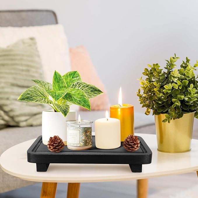 Black Bathroom Counter Organizer Wood Risers Display Pedestal Stand Kitchen - Image 5