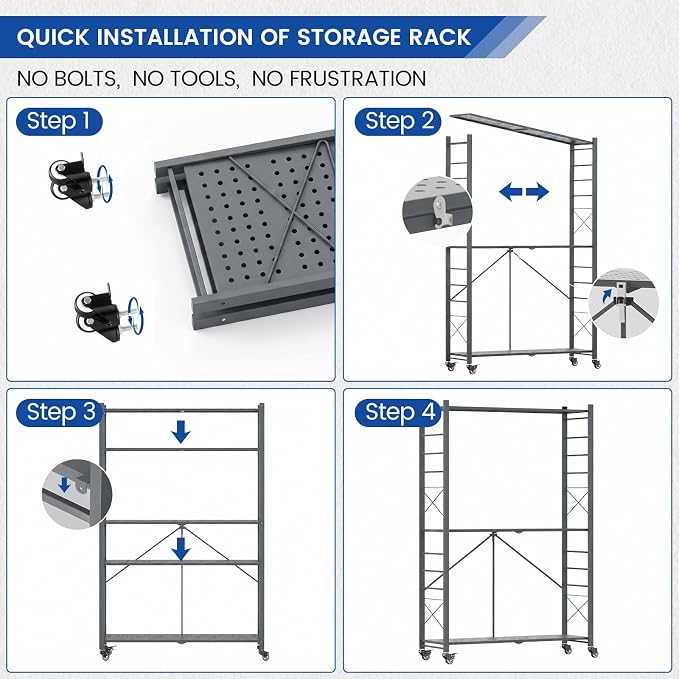 ALANNG 40" W Foldable 5-Tier Storage Shelves on Wheels Adjustable | Removable - Image 5