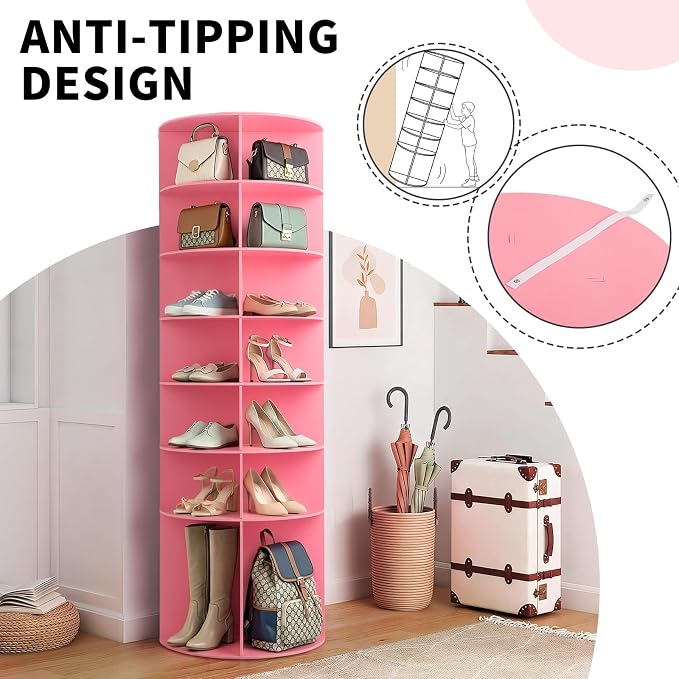 VINGLI Pink Rotating Shoe Rack Tower, 7 Tier 360°Shoe Storage - Image 11