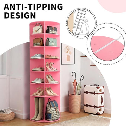 VINGLI Pink Rotating Shoe Rack Tower, 7 Tier 360°Shoe Storage - Image 11