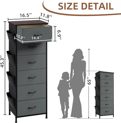Somdot Tall Dresser for Bedroom, 6 Drawer Storage Cabinet, Charcoal Grey | - Image 3