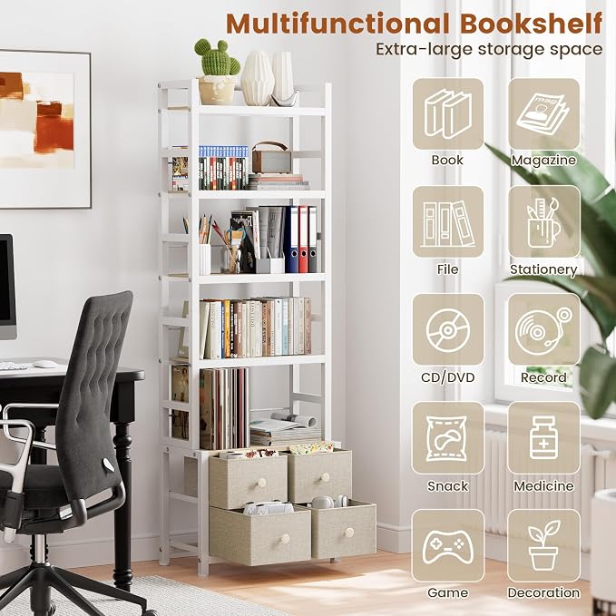 5 Tier Bookshelf, Modern Bookcase - Image 4