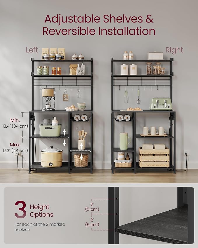 VASAGLE Bakers Rack with Power Outlet, 35.4 Inches Microwave Stand, Coffee Bar - Image 3