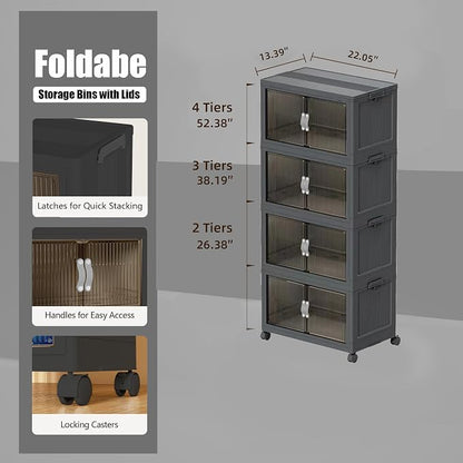 Stackable Storage Bins with Lid & Wheel, Folding Storage Cabinet with Door - Image 2