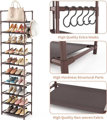 LANTEFUL 10 Tiers Tall Shoe Rack 20-25 Pairs Boots Organizer Storage Sturdy - Image 4
