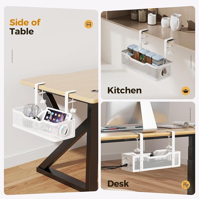 Under Desk Cable Management Tray White, Cinati Wire Organizers No Drill - Image 7