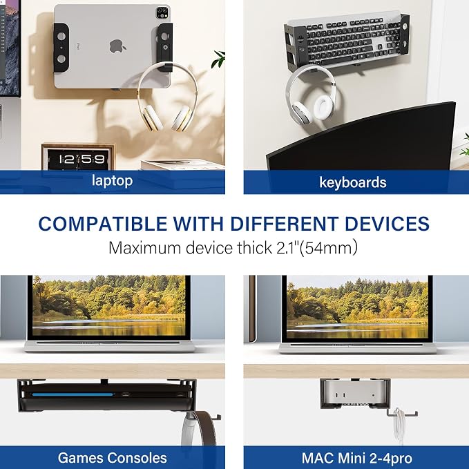 BYMECOST Under Desk Laptop Mount, Metal Under Desk Storage Holder, - Image 6