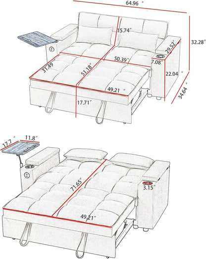 hansones ​66" Multi-Functional Pull-Out Sofa Bed - Image 2