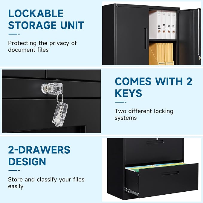 Metal File Cabinet with Drawer, Lockable Vertical Lateral Filing Storage Cabinet - Image 7