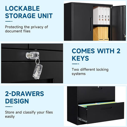 Metal File Cabinet with Drawer, Lockable Vertical Lateral Filing Storage Cabinet - Image 7