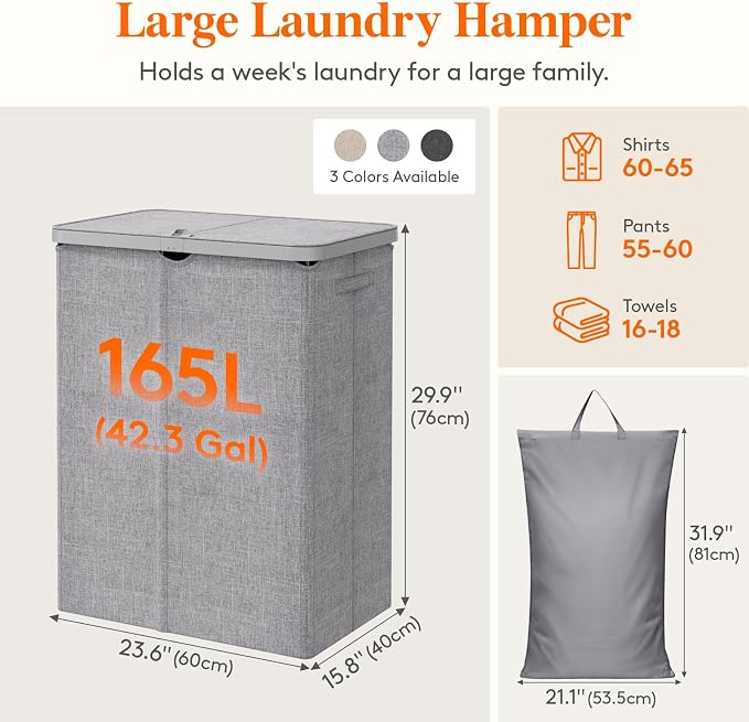 Lifewit 165L Large Laundry Basket - Image 4