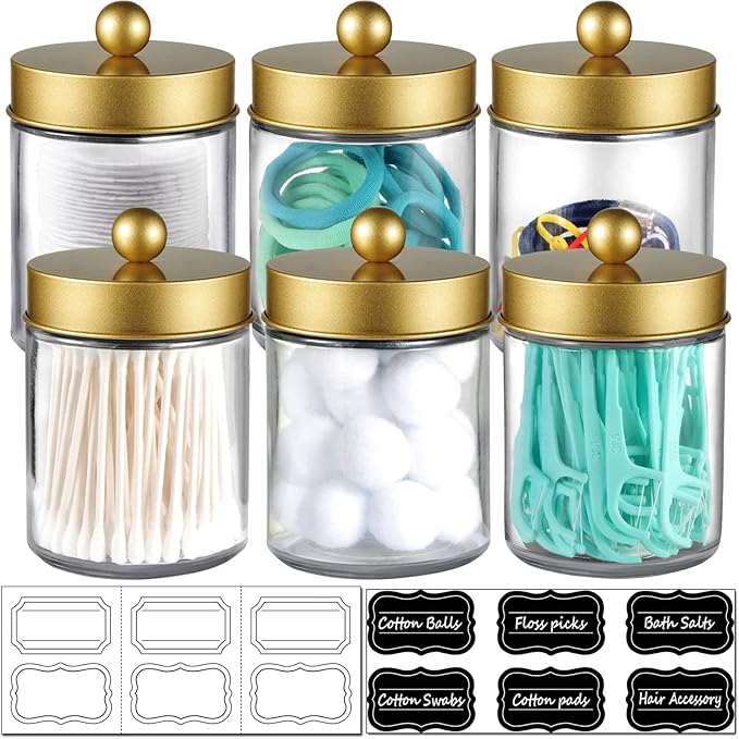 Amolliar 6Pc Apothecary Jars Bathroom Vanity Organizer- Rustic Farmhouse Decor by Amolliar