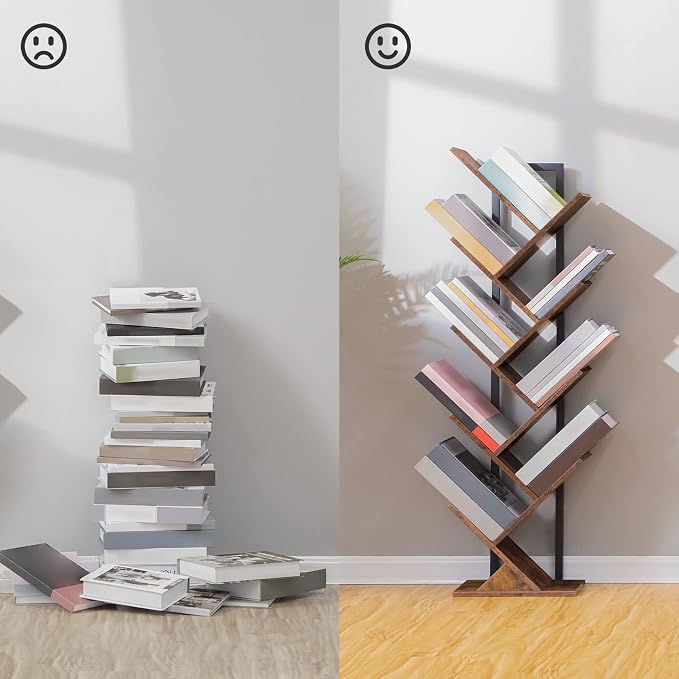 HOOBRO Tree Bookshelf, 9-Tier Bookcase Wooden Shelves, Floor Standing Storage - Image 6