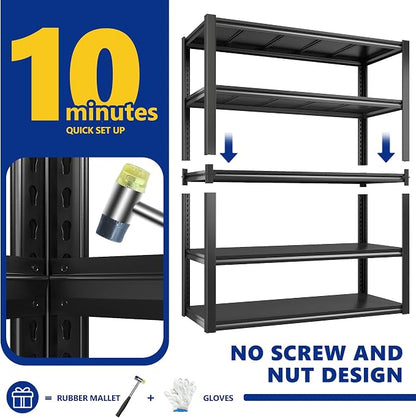 REIBII 48" W Garage Shelving 2500LBS Storage Shelves 5 Tier Heavy Duty Shelving - Image 7