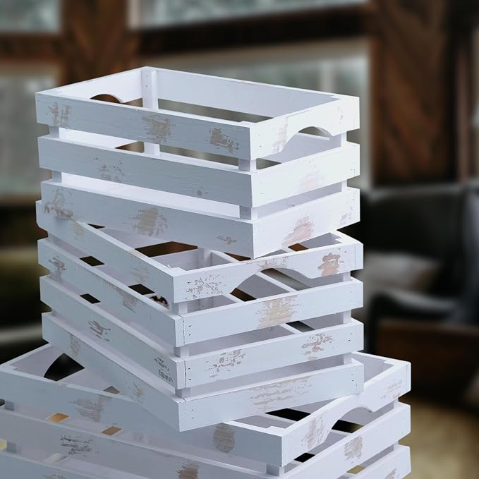 wald imports - Set of 3 White Washed Wooden Crates - Image 3